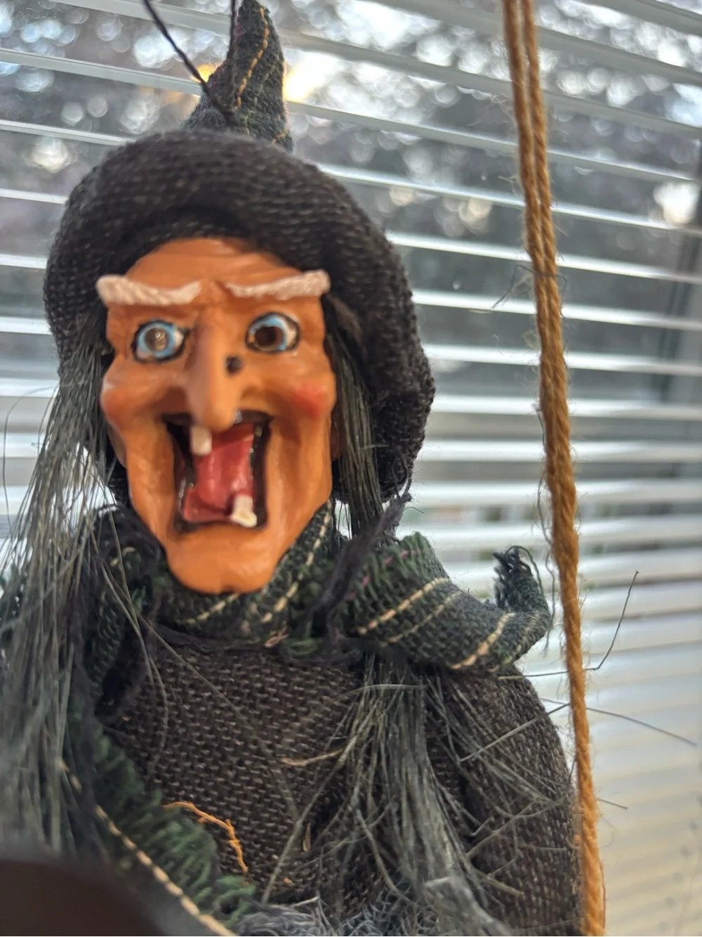 Vintage Halloween Hanging Witch on Broom Kicking